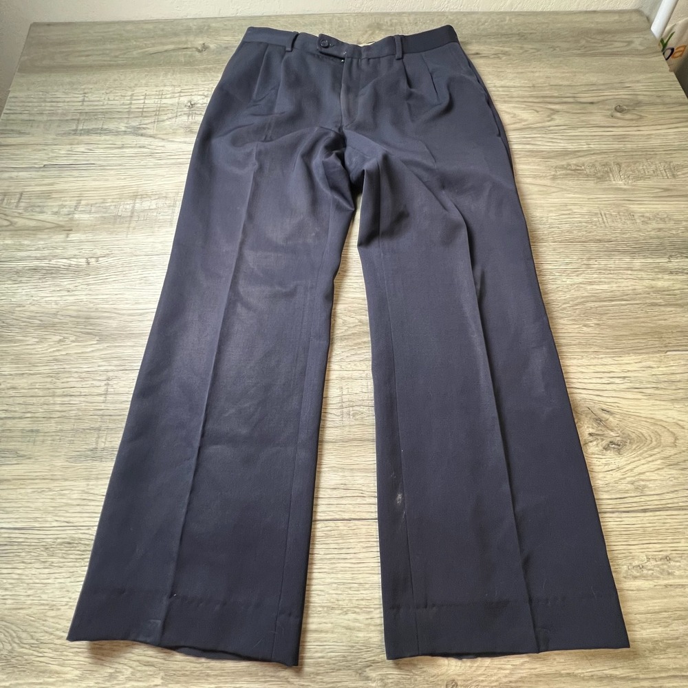Arezzo Dress Pants Mens 31x28.5 Navy Blue Virgin Wool Pleated Made‎ in Italy